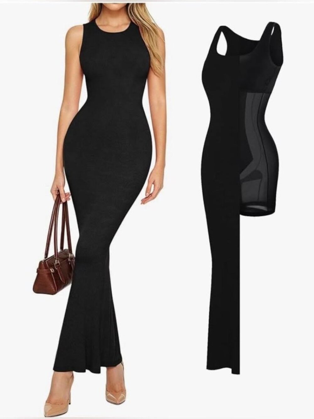 NWT Popilush Shapewear Maxi Dress Bodycon Sleeveless Modal Stretch 4X Plus Black